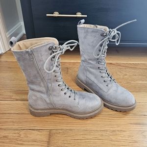 Journee Collection Gray Suede Combat Boots